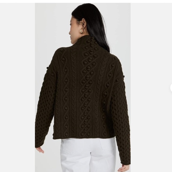 Theory Mixed Cable Knit Sweater in Military Green Brown Size XS wool cashmere - Picture 2 of 14